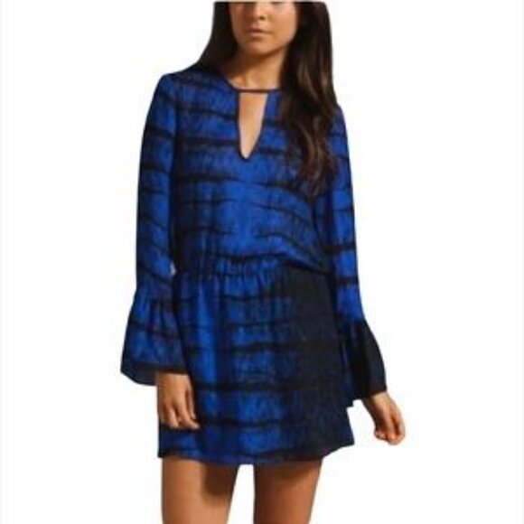 Parker Dresses & Skirts - Parker 100% Silk‎ Bell Sleeve Mini Dress in Black & Blue sz S